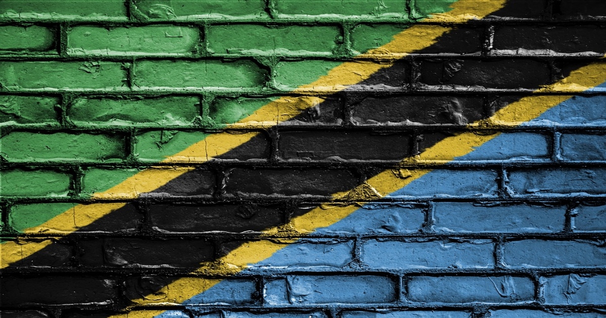 The flag of Tanzania on brick