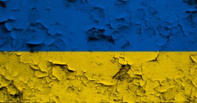 A tattered flag of Ukraine