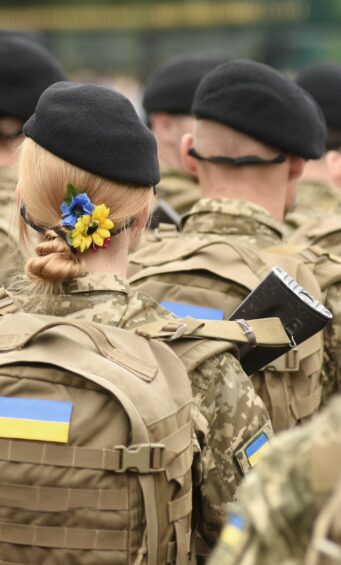 A tattered flag of Ukraine