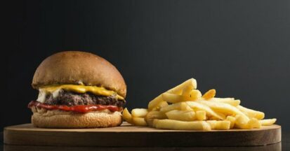 Fast food hamburger and French fries