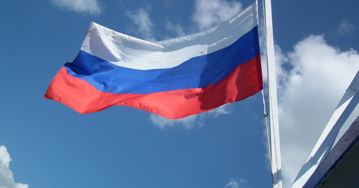The flag of Russia waving in the wind